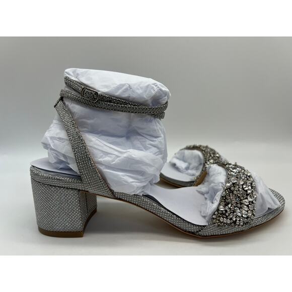 Badgley Mischka Women's Jada Ankle Wrap Block Heel Silver MP5316 Size 8 NIB - Picture 1 of 16